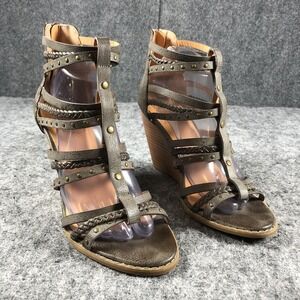Crown Vintage Sandals Womens Size 10 Taupe Gladiator Wedge Studded Braided